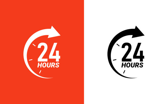 24-Hour Clock Icon Vector for Order Execution & Delivery Service – Isolated on White Background