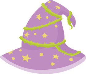 Purple witch hat illustration on transparent background.

