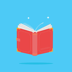 vintage red book logo open with gold frame, magic book illustration. suitable for poster and web icon