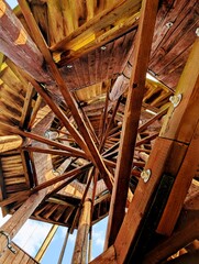 Wooden lookout point from worm's eye view