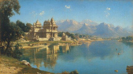 Naklejka premium Historic Temple Reflection on Tranquil Lake