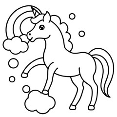 Unicorn playing with rainbow bubbles