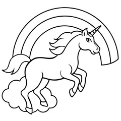 Unicorn leaping over a rainbow with joy