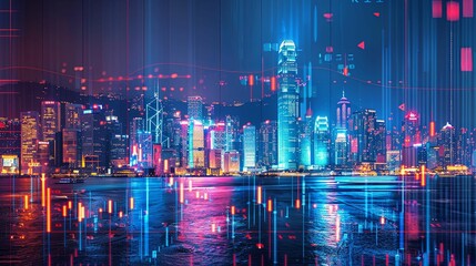 Hong Kong Skyline with Digital Overlay