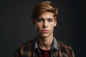 Fototapeta premium Portrait of Young Man Wearing Plaid Shirt
