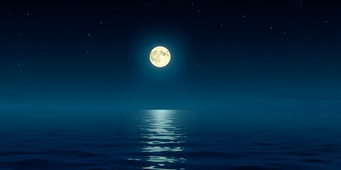 Moonlit Calm Ocean - Digital Artwork