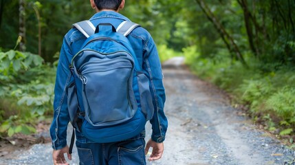 Man Walking Through Forest Path With Backpack
