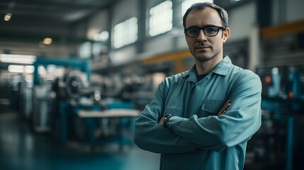 Fototapeta premium Confident Industrial Worker in Factory Setting