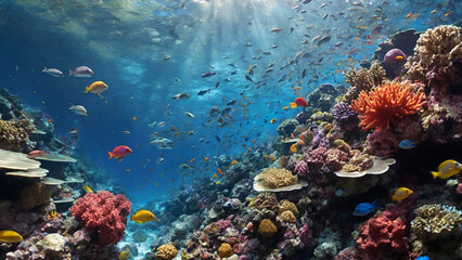 Obraz premium underwater world, where a coral reef flourishes with vibrant fish.