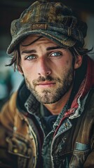 Fototapeta premium Close Up Portrait of a Man in a Cap and Jacket