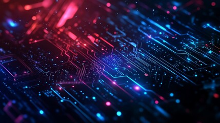 Obraz premium Abstract Circuit Board with Glowing Lines and Dots