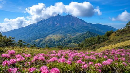 Obraz premium Mountain Landscape with Blooming Flowers