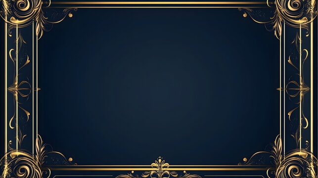 A luxurious dark blue background with a delicate gold frame and elegant ornamental motifs for a certificate
