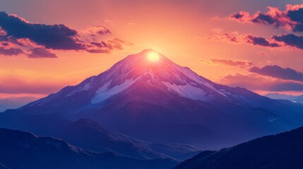 Sunset Over Majestic Mountain Peak
