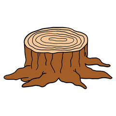 Hand drawn cartoon tree stump on white background.