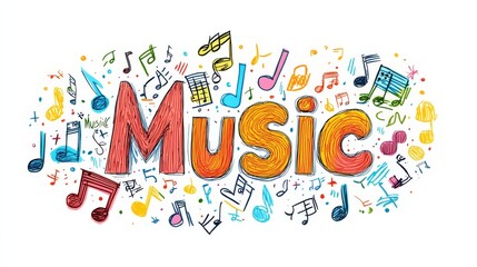 Fototapeta premium Colorful Hand Drawn Music Notes with Music Word.