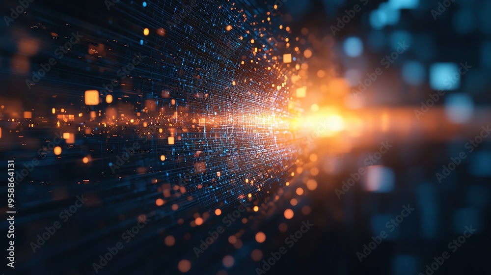 Poster dynamic abstract background showcasing light particles and data streams. perfect for technology and 