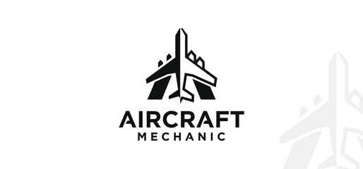 Aircraft mechanical technology logo, domestic and private aircraft spare parts logo symbol.