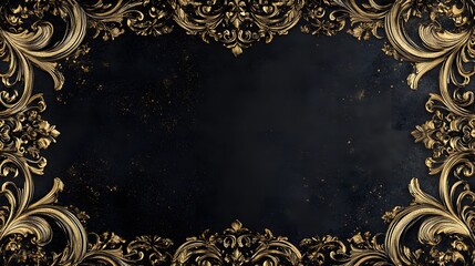 A deep black background with intricate gold embellishments and an ornate border design for a certificate