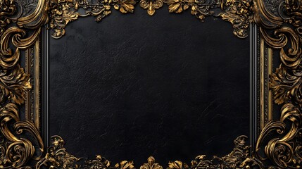 A deep black background with intricate gold embellishments and an ornate border design for a certificate
