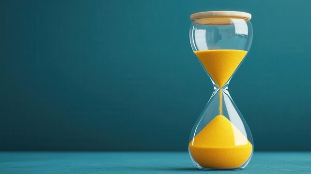 Golden hourglass with sand flowing towards a successful business outcome, symbolizing timely achievement of objectives, business success, timely strategy