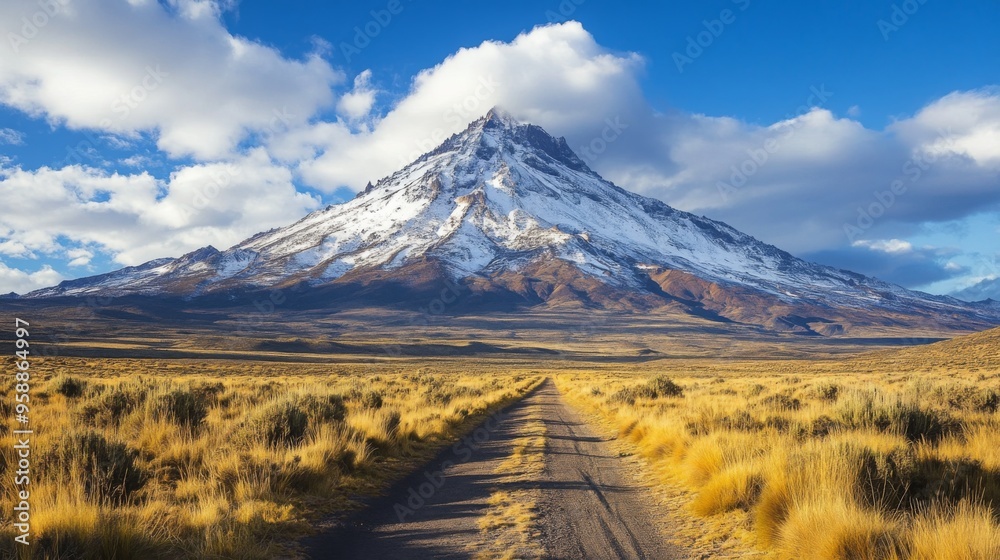 Sticker Majestic Snow-Capped Mountain with Dramatic Sky