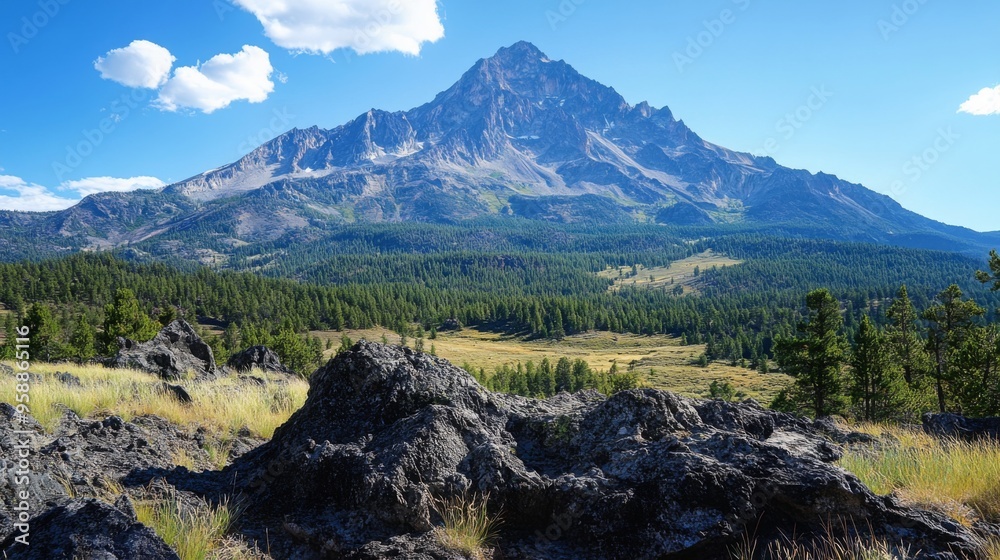 Wall mural dramatic mountain landscape with rocky foreground