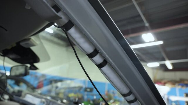 Car element body repair after an accident damage. Close up view