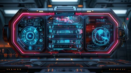 Futuristic Interface with Digital Displays and Controls