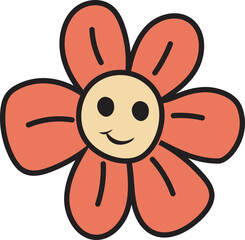 Cartoon cute flower illustration on transparent background.
