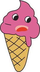 Cartoon ice cream with face illustration on transparent background.
