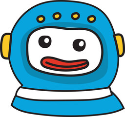 Cartoon robot with face illustration on transparent background.
