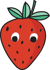 Fototapeta premium Cartoon strawberry with face illustration on transparent background. 