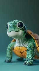 Fototapeta premium A cute and colorful cartoon turtle character with big eyes and a glossy shell, perfect for children's illustrations and playful designs.