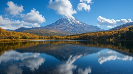 Mountain peak reflection in serene lake
