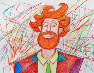 Obraz premium Funny Caricature of a Man on White Background