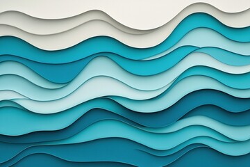 Fototapeta premium 3D abstract background with layered paper cut-out effect, in shades of teal, blue, and white, intricate and textured, high detail