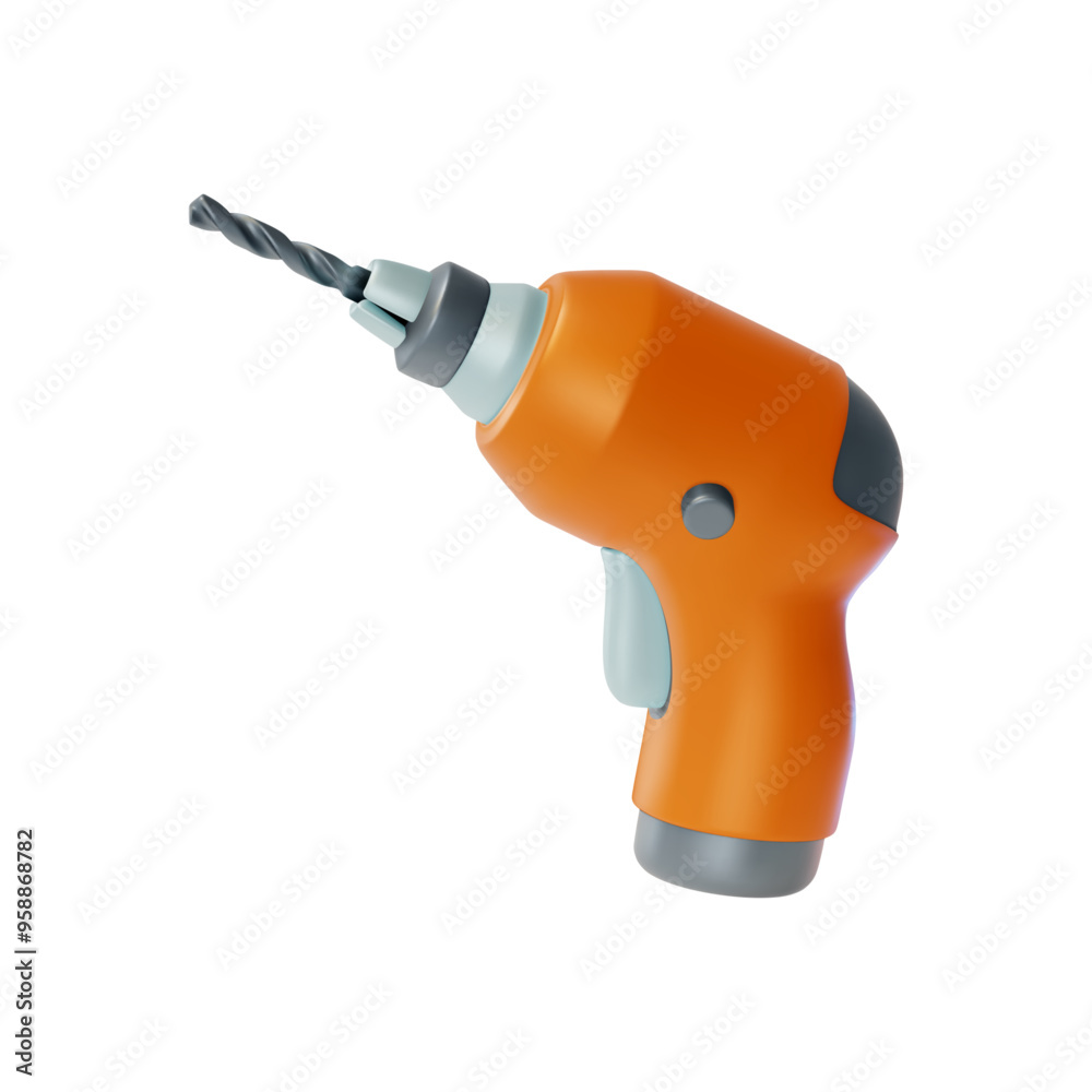 Sticker 3d Drill Construction and Repair Concept Cartoon Design Style Isolated on a White Background. Vector illustration