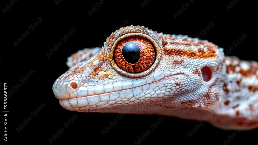 Canvas Prints A close up of a geckole with bright orange eyes, AI