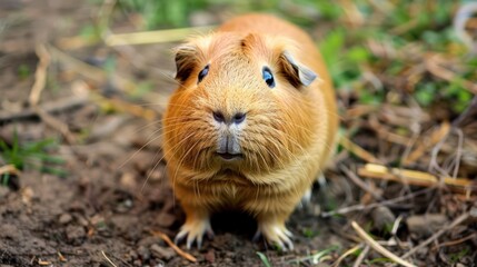 Close-up of a Cute Guinea Pig Looking at Camera