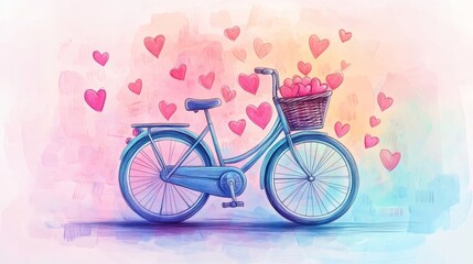 Fototapeta premium Watercolor Bicycle with Hearts.