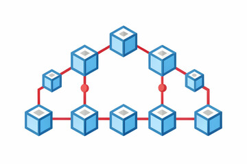 Fototapeta premium Efficient Cost Reduction in Blockchain Technology: Flat Vector Illustration of Interconnected Nodes with Downward Arrow Symbolizing Smart Business Strategy
