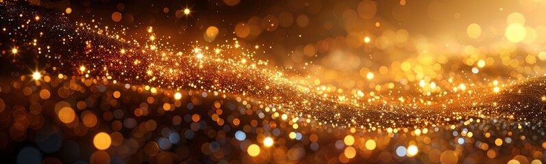 Sparkling lights shine brightly on a dark background with a blurry effect, banner, copy space