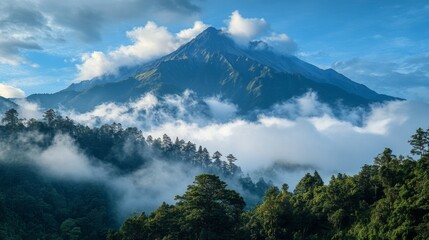 Majestic Mountain Landscape with Morning Fog