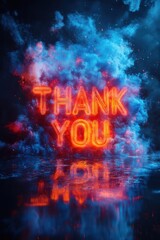 Obraz premium Thank you neon sign on a dark background with clouds