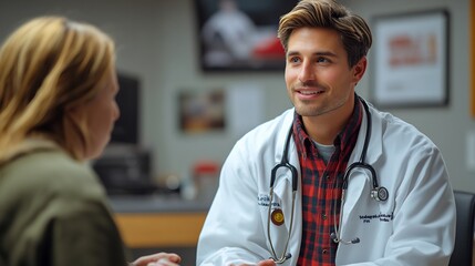 Family physician conducting routine checkup patient office medical tools professional care friendly interaction clear explanation