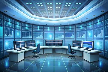 Obraz premium Flat Vector Illustration of AI-Driven Energy Control Room Background - Transforming Energy Management Technology with Cost-Efficient Solutions | Smart Business Tone