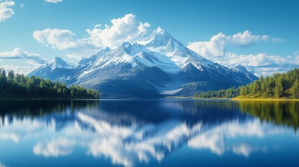 Naklejka premium Majestic Mountain Reflection in Pristine Lake