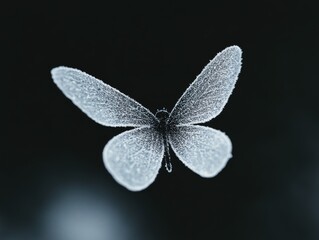 Snow fairy with delicate wings floating above a snowy landscape soft glowing light around her magical and serene white and light blue palette