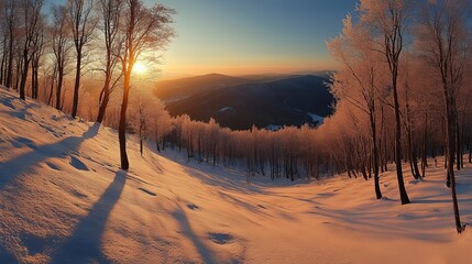 Sunset shadows on Carpathian mountains in Skole, Ukraine.